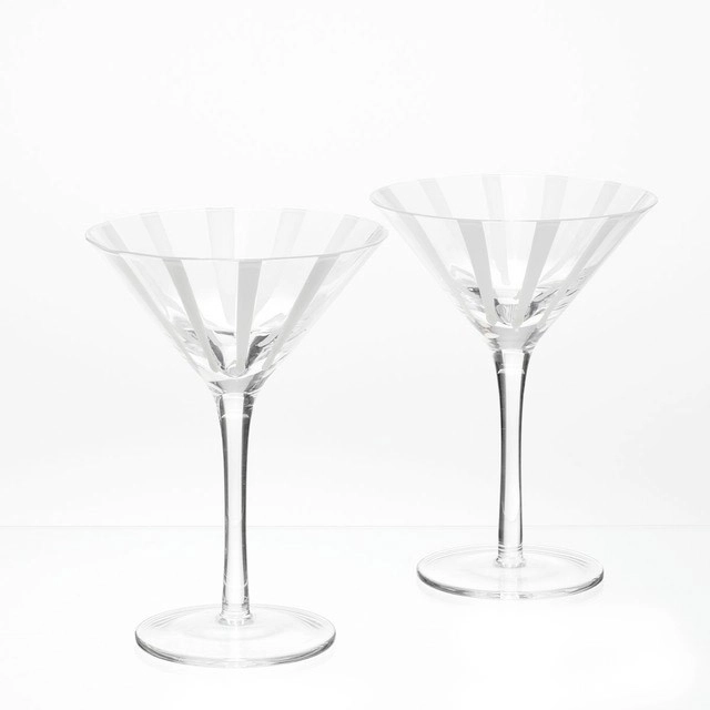 Atlas White Stripe Martini Glasses Set of 2 by M.U.S.E.