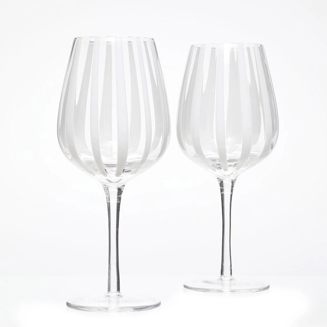 Atlas White Stripe Wine Glasses Set of 2 by M.U.S.E.