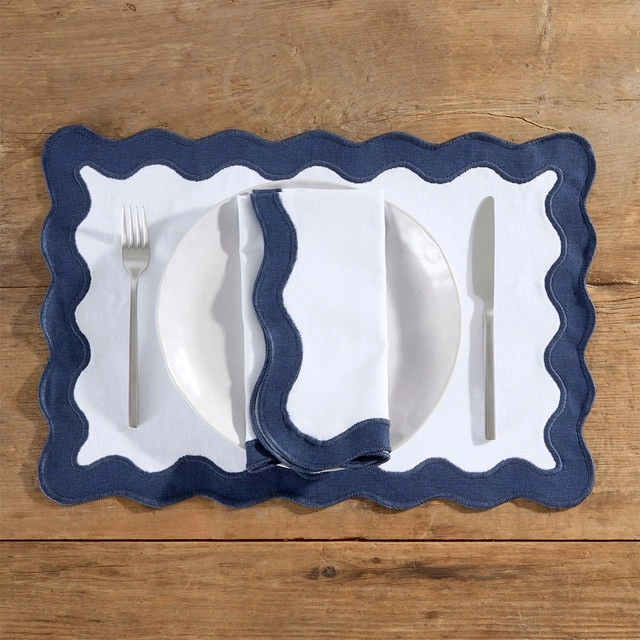 Maya Scalloped Navy White Table Linen Range by M.U.S.E.