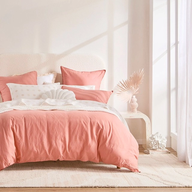 Washed Linen Look Coral Quilt Cover Set by Essentials