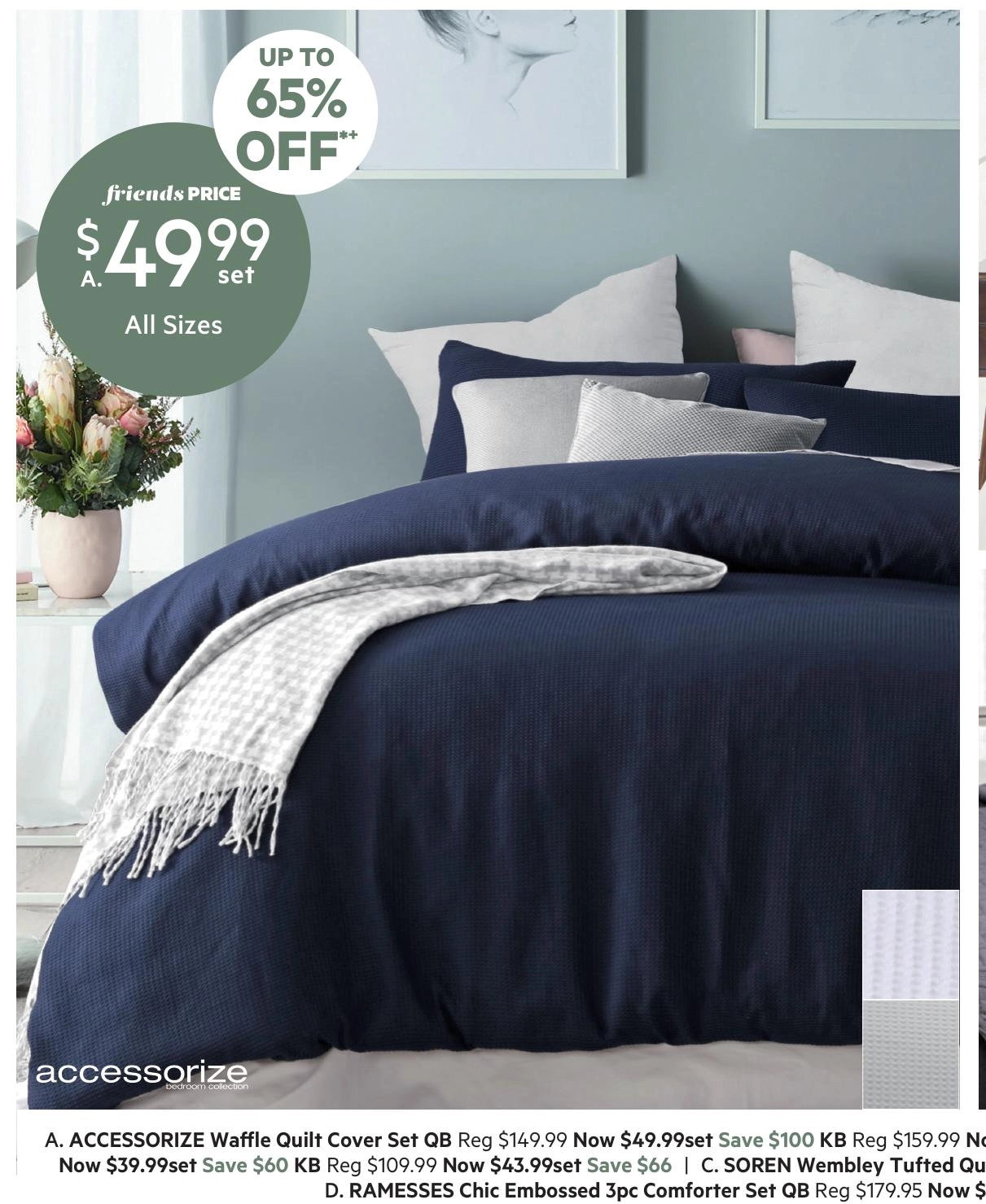 Accessorize Waffle Quilt Cover Set Navy