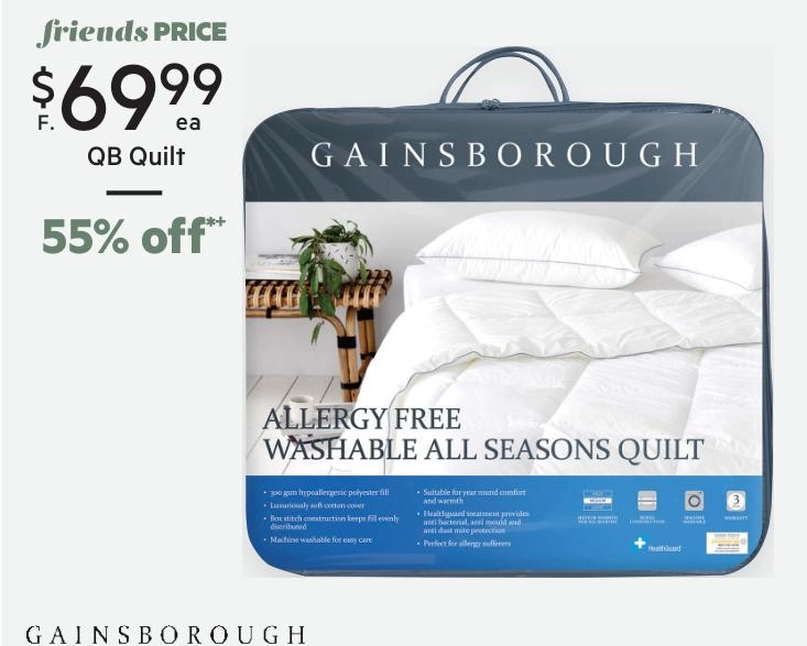 Gainsborough Allergy Free All Seasons Quilt White Queen