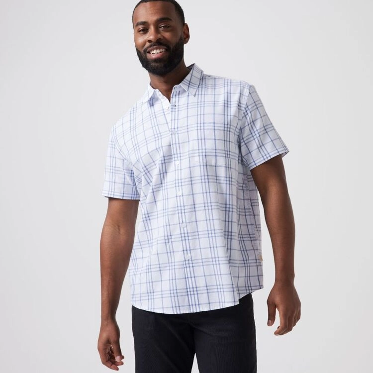 JC Lanyon Men's Daly Check Short Sleeve Shirt Light Blue