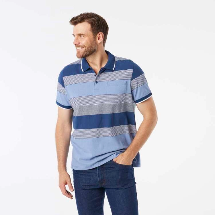 JC Lanyon Men's Eden Stripe Jersey Polo Light Blue