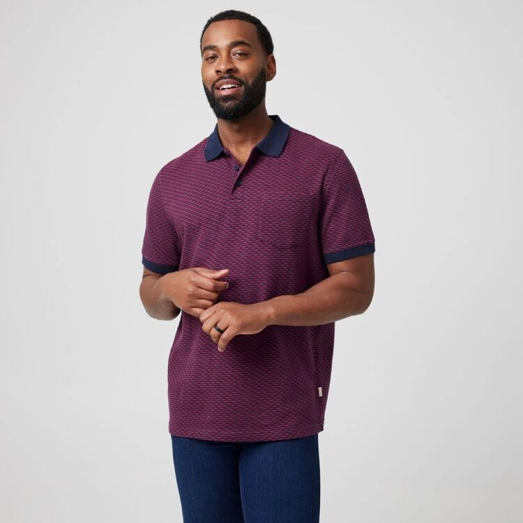 JC Lanyon Men's Pirie Jacquard Jersey Cotton Polo Berry