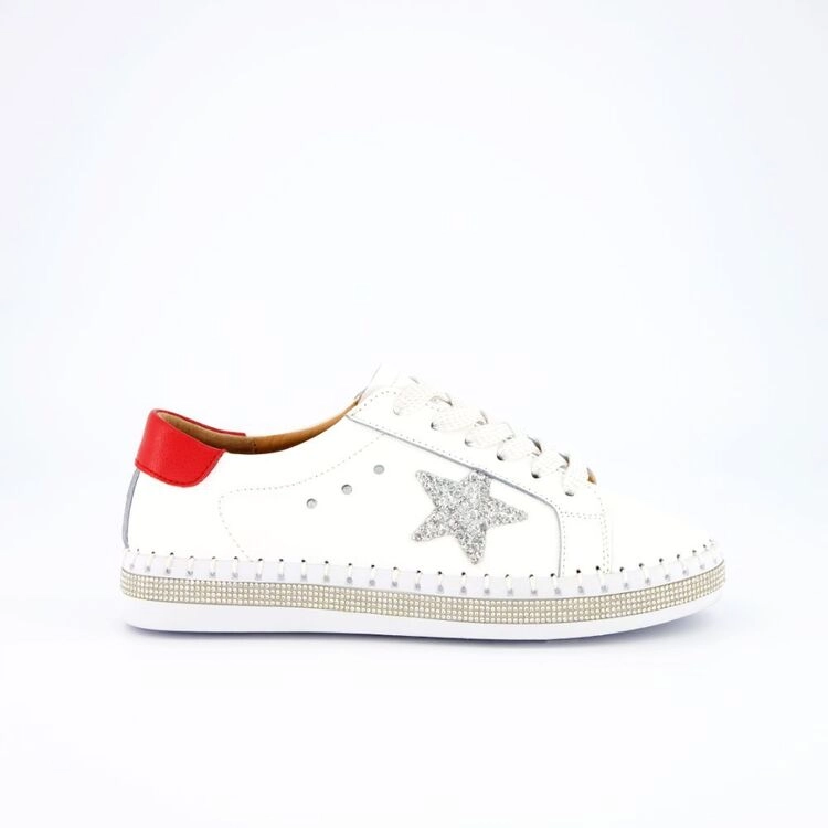 Just Bee Women's Cintra Lace Up Embellished Shoe White & Red