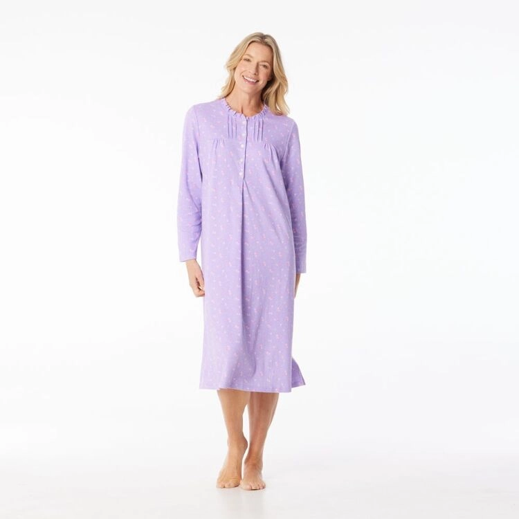 Sash & Rose Women's Cotton Interlock Long Sleeve Nightie Purple