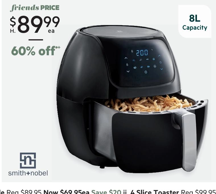 Smith + Nobel 8L Digital Air Fryer Black SN-KAF-8441