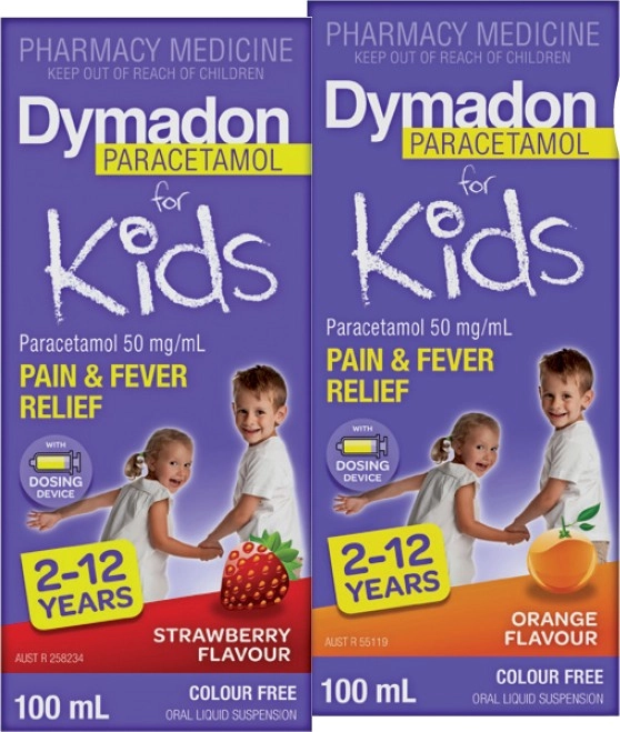 Dymadon Paracetamol for Kids 2-12 Years Strawberry or Orange Flavour 100mL