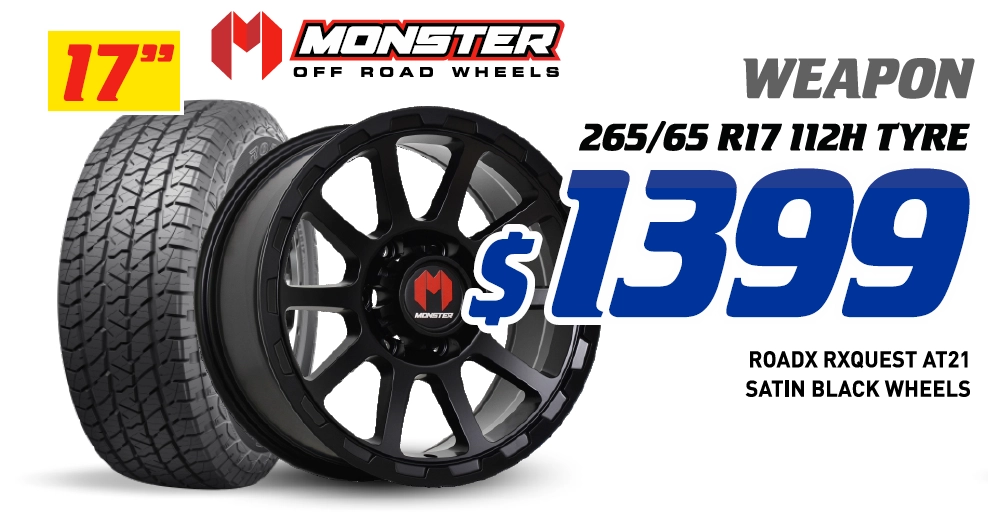 17" 4 Wheel & 4 Tyre Packages - Monster Weapon RoadX Rxquest AT21