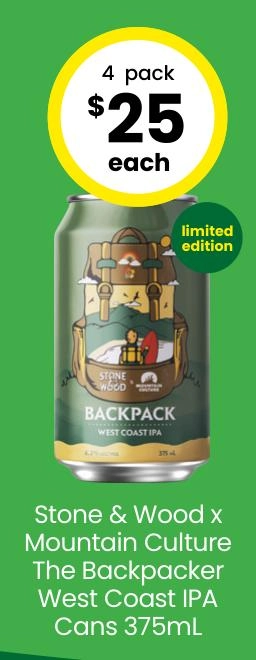 Stone & Wood X Mountain Culture the Backpacker West Coast IPA Cans 375ml