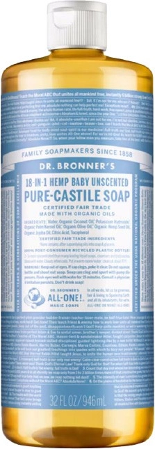 Dr Bronner's Pure Castile Liquid Soap Baby Unscented 946ml