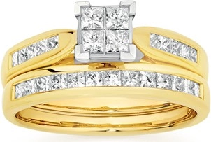 18ct Gold Diamond Princess Cut Bridal Set