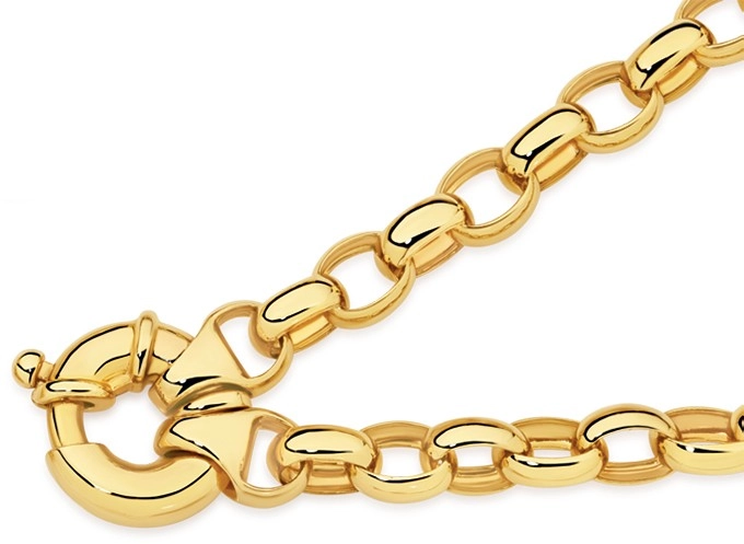 9ct Gold 19cm Solid Belcher Bolt Ring Bracelet