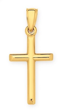 9ct Gold 21mm Slanted Edge Cross Pendant