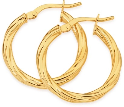 9ct Gold 2.5x15mm Twist Hoop Earrings