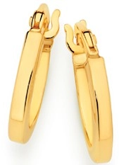 9ct Gold 2x10mm Squared Tube Hoop Earrings