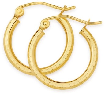 9ct Gold 2x12mm Diamond-Cut Hoop Earrings