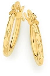 9ct Gold 9mm Patterned Hoop Earrings