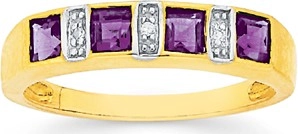 9ct Gold Amethyst & Diamond Princess Cut Band