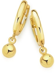 9ct Gold Ball Drop Huggie Earrings