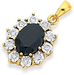 9ct Gold Black Sapphire & Diamond Oval Pendant