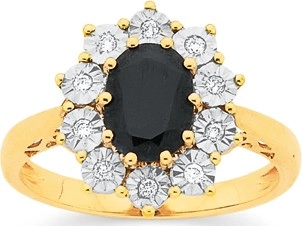 9ct Gold Black Sapphire & Diamond Oval 'Royal' Ring