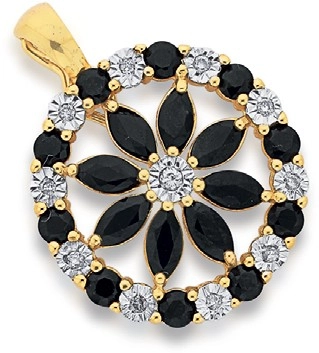 9ct Gold Black Sapphire & Diamond Wreath Enhancer Pendant