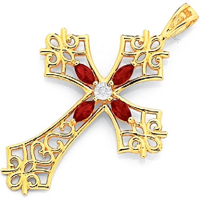 9ct Gold Created Ruby Cross Pendant