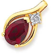 9ct Gold Created Ruby & Diamond Pear Shape Pendant