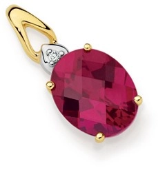 9ct Gold Created Ruby & Diamond Pendant