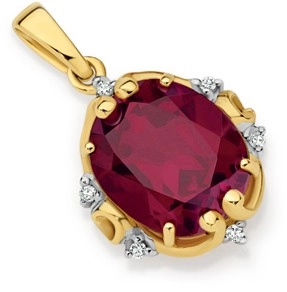 9ct Gold Created Ruby & Diamond Pendant