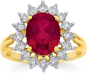 9ct Gold Created Ruby & Diamond Ring