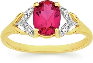 9ct Gold Created Ruby & Diamond Shoulder Ring