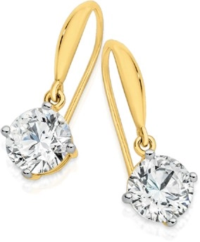 9ct Gold Cubic Zirconia 7mm Round Hook Earrings