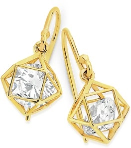 9ct Gold Cubic Zirconia Prism Hook Drop Earrings