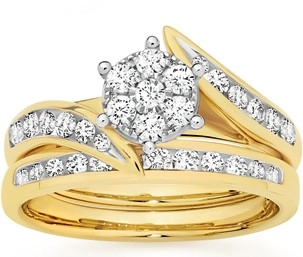 9ct Gold Diamond Cluster Bridal Set