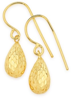 9ct Gold Diamond-Cut Bomber Drop Earrings