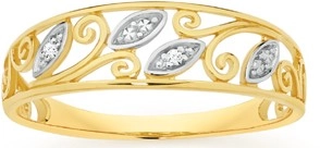 9ct Gold Diamond Leaves Band