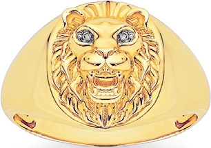 9ct Gold Diamond Lion Gents Ring