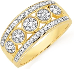 9ct Gold Diamond Three Row Band