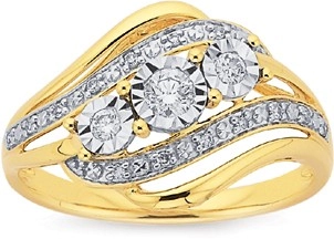 9ct Gold Diamond Trilogy Swirl Ring