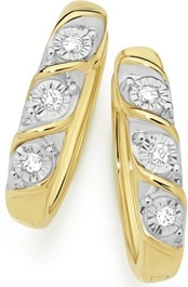 9ct Gold Diamond Twist Huggie Earrings