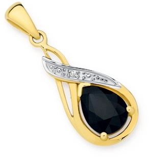 9ct Gold Sapphire & Diamond Drop Pendant