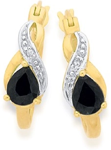 9ct Gold Sapphire & Diamond Pear Shape Hoop Earrings