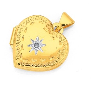 9ct Gold Two Tone 15mm Diamond Set Engraved Edge Locket