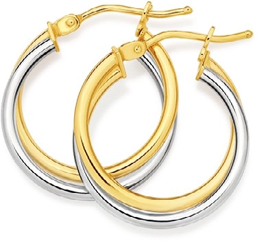 9ct Gold Two Tone 15mm Double Hoop Earrings