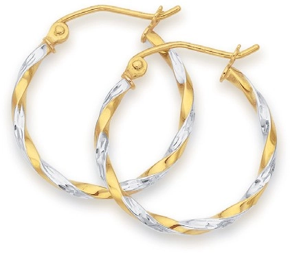 9ct Gold Two Tone 1.8x15mm Twist Hoop Earrings