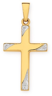 9ct Gold Two Tone 21mm Diagonal Ends Cross Pendant