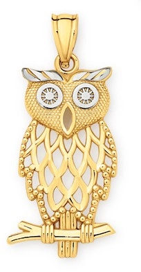 9ct Gold Two Tone Owl Pendant